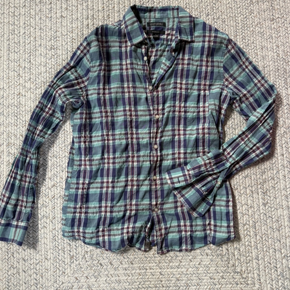 Banana Republic Plaid Shirt - Blue, Green, and Purple